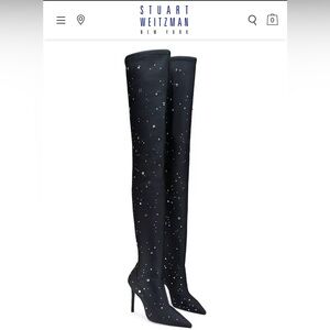 Stuart Weitzman Crystal Black Over-the-Knee Boots, NEW